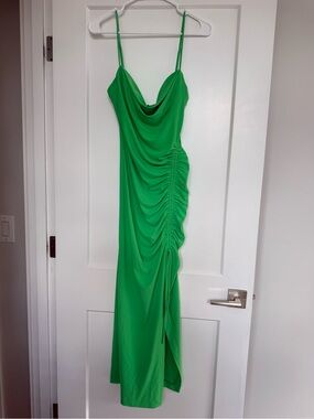 side slit satin a line cami dress Sweetheart Sparkle Stretch Satin Column Dress with Side Drape plus / 20 / emerald